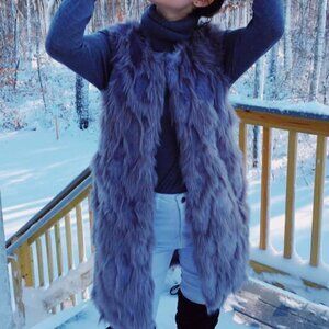 Women's Grey and Purple Fur Vest